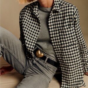 Sezane Black and White Checkered Women's Button Down Shirt US 10